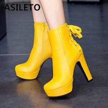 ASILETO-botas de plataforma con punta redonda para mujer, botines sexys de tacón alto y bloque, con cremallera, para fiesta, talla grande 44 45 2024 - compra barato