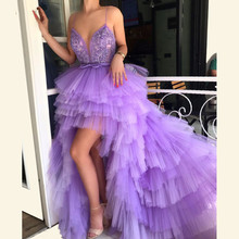 Lavender Muslim Evening Dresses A-line Tulle Lace Pearls Hi Low Islamic Dubai Saudi Arabic Long Formal Evening Gown Prom 2024 - buy cheap