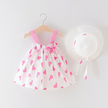 Vestido de verão casual para bebês, vestido + chapéu estampado de algodão floral para meninas e crianças pequenas de 0-24m 2024 - compre barato