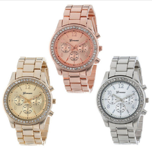 Relógio de pulso feminino geneva, relógio de luxo clássico com strass para mulheres 2024 - compre barato