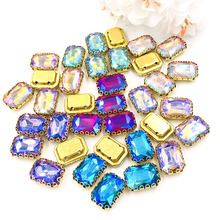 New arrival Rectangular octagon sew on rhinestones gold base lacy claw glass crystal rhinestones Diy clothing accessories 20pcs 2024 - buy cheap