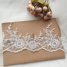 1Yds/lot 13.5cm wide off white car bone embroidery flower lace wedding dress veil headdress lace trims AC456 2024 - buy cheap