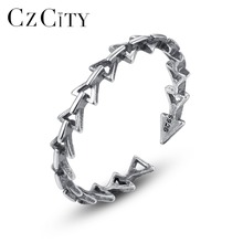 Czcity-anéis de prata esterlina 925 autentica, vintage, empilhável, vazado, seta, escultura 925 link, aberto, jóias punk para homens e mulheres 2024 - compre barato