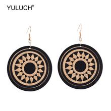 YULUCH Fashion 5 Colors Round Wooden Sculpture Gear Pop Drop Earrings Ethnic African Indian Handmade Hanging Earrings For Women 2024 - buy cheap