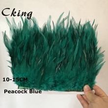 10Meters Peacock Blue Dyed chicken Feather Trims 10-15cm 4-6" width saddle feather fringe strip for costumes 2024 - buy cheap