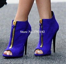 Women Brand Design Peep Toe Suede Leather Stiletto Heel Short Gladiator Boots Gold Zipper-up High Heel Ankle Booties 2024 - buy cheap
