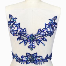 SATISFIED Angle Blue 31x38cm Sew on Sequin Rhinestones V-Neck Waist Belt Wedding Costume Dress Appliques Designs Patch 2024 - buy cheap