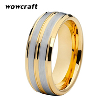 8mm Gold Tungsten Wedding Band Ring for Men Women Grooved Center Brushed Finish Beveled Edges 2024 - buy cheap