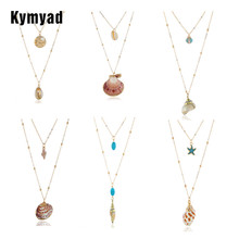 Kymyad-collar bohemio con conchas multicapa para mujer, colgante largo de conchas, para vacaciones y playa, joyería Bohemia 2024 - compra barato