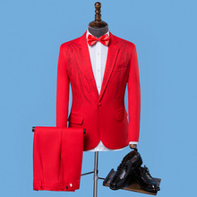 Conjunto de ropa de escenario para hombre, traje para novio con pantalones, trajes de boda, traje de baile de estilo estrella, rojo, 2020 2024 - compra barato