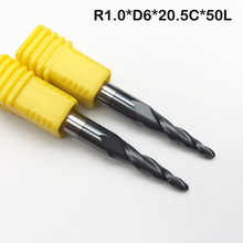 2pcs R1*D6*20*50L*2F HRC55 Tungsten solid carbide Taper Ball Nose End Mill cone milling cutter cnc router bit wood knife tool 2024 - buy cheap