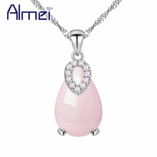 Almei 15%Off 2017 Charms Rose Gold Color Pink Necklace Pendant With Chain Women Female Colar Feminino Zircon Jewelry WH200 2024 - buy cheap
