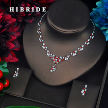 HIBRIDE модный дизайн красное ожерелье в форме цветка Ювелирные наборы для женщин Свадебные ювелирные изделия parure bijoux femme N-654 2024 - купить недорого