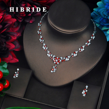 HIBRIDE Fashion Design Red Flower Shape Necklace Jewelry Sets Women Bridal Jewelry parure bijoux femme N-654 2024 - buy cheap