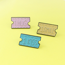 1 SMILE,1 HUG,1 KISS Placard Slogan Brooch Simple Pink yellow and Blue Enamel Pins Valentine's Day Jewelry Rectangle Brooches 2024 - buy cheap