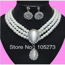 New Arriver Pearl Jewelry 18-20'' 3Rows 7-8MM White Natural Freshwater Pearl Necklace Earrings Fashion Jewellery Set Free Ship 2024 - buy cheap