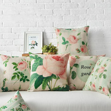 Linen Pillow Cover Vintage  Garden Floral Pink Rose Cushion Cover Home Decorative Pillow Case 45x45cm 2024 - buy cheap