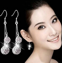 Hot chunky 925 sterling silver wholesale earring fashion both crystal ball wedding long charms earrings for women free shipping 2024 - buy cheap