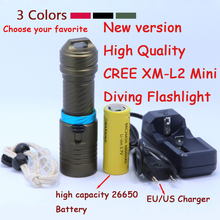 Новый фонарик для дайвинга 2000 люмен, светодиодный фонарик для подводного плавания 100 м, водонепроницаемый фонарь для подводного плавания + аккумулятор 26650 + зарядное устройство 2024 - купить недорого