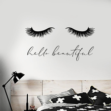 Hello Beautiful Vinyl Lettering Wall Decals Closed Girl Eyes Eyelash Extensions Wall Stickers Salon Wall Window Decoration A56 2024 - buy cheap