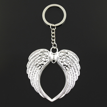 Fashion 30mm Key Ring Metal Key Chain Keychain Jewelry Antique Bronze Silver Color Plated Angel Wings 74x69mm Pendant 2024 - buy cheap