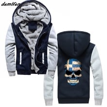 Bandeira grega crânio impresso hoodie 3d design masculino funky grosso zíper topos jaqueta de inverno dos homens moletom harajuku streetwear 2024 - compre barato