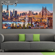 FULLCANG-pintura de diamantes 5d diy, mosaico bordado de diamantes de imitación cuadrados/redondos grandes, buenas noches, Nueva york, oferta FC1696 2024 - compra barato