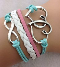 1pcs Infinity bracelet - heart to heart bracelet,antique silver,bracelet for girls,blue white pink charm bracelet, 704 2024 - buy cheap