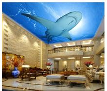 Personalizado foto papel de parede murais de teto 3d papel de parede subaquático mundo tubarão zenith teto mural fundo papéis decoração da sua casa 2024 - compre barato