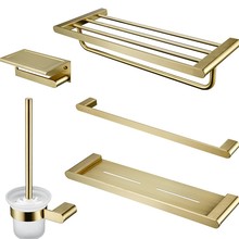 MTTUZK Brushed Gold Bathroom Hardware Set 304 Stainless Steel Towel Shelf Paper Holder Towel Bar Brush Gold Bathroom Accessories 2024 - buy cheap