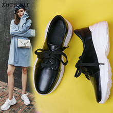 2019 New Women's Flats shoes Genuine Leather Platform sneakers Woman Shoes Lace up  Casual Female flat creepers  Moccasins 2024 - buy cheap