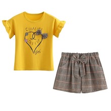 Conjunto de camisa de manga curta xadrez para meninas, 2, 3, 4, 5, 6 anos, roupas estilosas para crianças, 2 peças 2024 - compre barato