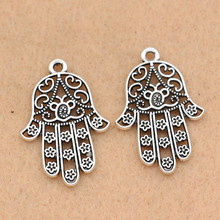 KJjewel Antique Silver Plated Hamsa Hand Charm Pendants Jewelry Making Bracelet Accessories 30x20mm 5PCS/lot 2024 - buy cheap