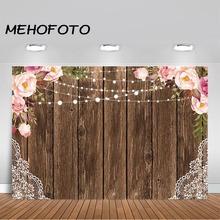 MEHOFOTO-Fondo de madera rústico con encaje para fotografía, telón de fondo para fiesta de cumpleaños, boda 2024 - compra barato
