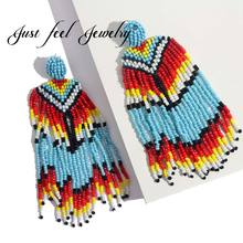 JUST FEEL Beads Tassel Big Drop Earrings For Women Bohemian Trendy Handmade Geometric Long Pendant Dangle Earring Ethnic Jewelry 2024 - buy cheap