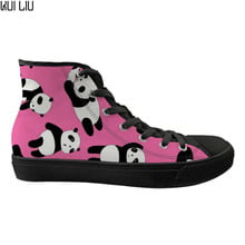 Customized Sneakers Pink Flats Ladies Shoes Kawaii Animal Panda Pattern High Top Canvas Women's Spring Lace Up Shoes Zapatillas 2024 - buy cheap