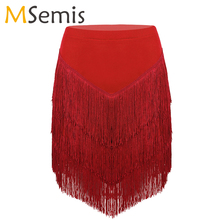 Women Latin Dance skirt Elastic Waist Fringe Tassels Asymmetric Latin Dance Skirt Built-in Shorts Tango Rumba Ballroom Skirts 2024 - buy cheap