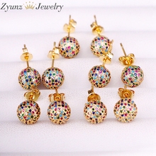 5 Pairs 8mm/10mm Golden Color Copper Multicolor Cubic Zirconia Round Disco CZ Ball Stud Earrings Women's Party Fashion Jewelry 2024 - buy cheap