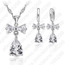 New 925 Sterling Silver Jewelry Sets Cubic Zirconia Bow Drop Water Crystal Pendant Necklace Earring Top Quality Wedding Jewelry 2024 - buy cheap