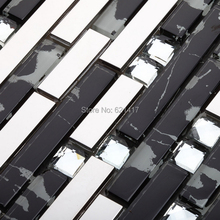 long strip black glass mixed stainless steel metal mosaic tiles kitchen backsplash mosaic bathroom shower mosaic swimming pool 2024 - buy cheap