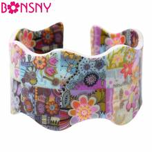 Bonsny Acrylic Fresh Flower Pattern Wide Love Bangles For Women 2017 New Fashion Jewelry Charm Bracelets Bijoux For Hloliday 2024 - buy cheap