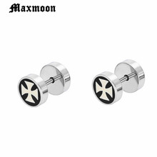 Maxmoon pendientes de Cruz para hombres de acero inoxidable aretes de tuerca estilo punk Rock estilo hombres pendientes joyería 2024 - compra barato