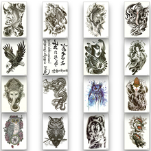 Временные татуировки стикер одноразовые водостойкие татуировки Сова волк, Дракон Черная водопереводимая бумага буддизм мода искусство тела 2024 - купить недорого