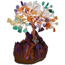 Barribeelluwa árvore de dinheiro natural colorida de 4 polegadas, roxo & ouro aura de titânio, base de cluster, bonsai, estatueta para riqueza e sorte 2024 - compre barato