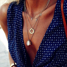 3 Pcs/Set Bohemian Beach Retro Shell Circle Cross Pendant Beaded Multilayer Gold Necklace Women Fashion Jewelry Accessories 2024 - buy cheap