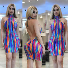 Sexy Ladies Rainbow Color Mini Dress Halter Style Backless Sexy Dress Bandage Package Hip Dress Evening Party Summer Dress 2024 - buy cheap