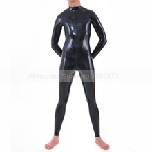 Natural Latex Rubber Men Black Catsuit Front Zipper Tight Out Fitting S-LCM065 2024 - buy cheap