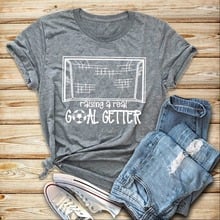 raising a real Goal Getter T-Shirt Faith Christian slogan women Soccer Mom graphic Jesus grunge tumblr yellow cotton tees tops 2024 - buy cheap