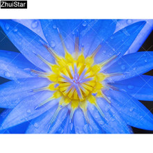 Pintura zhui star perfuração completa quadrada 5d faça você mesmo pintura "flor azul" 3d bordado ponto cruz imitação de diamante decoração de mosaico 2024 - compre barato