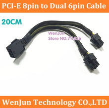 100pcs/lot black sleeved PCI Express PCI-E 8Pin Female to Double port 6Pin Male Video Card Y-Splitter Power Cable 20cm 2024 - buy cheap